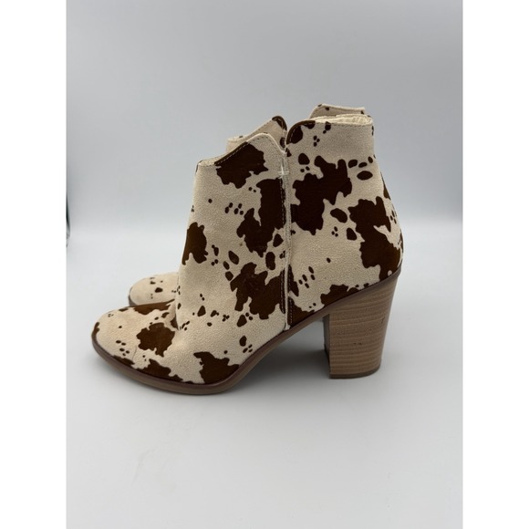 Maurices Cow Print Ankle Boots Western Cowgirl Block Heel Faux Suede 8.5M - Picture 4 of 12